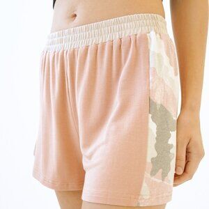 MYSTREE Soft Pink Camo Trim Lounge Shorts | Comfy Elastic Waist Athleisure